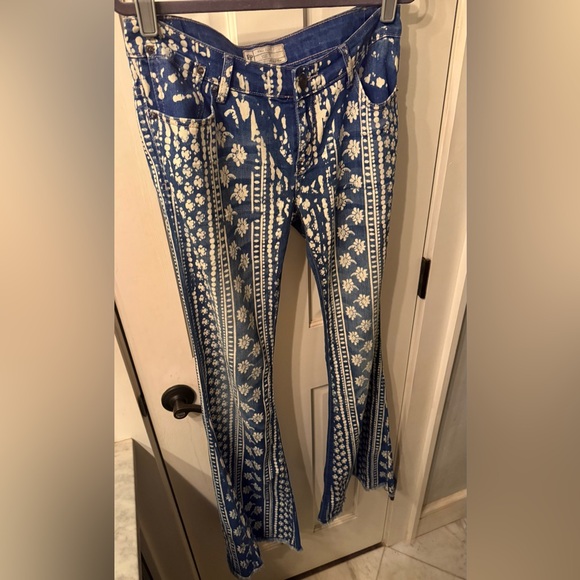 Free People Indigo and White Patterned Flare Jeans - Picture 8 of 16